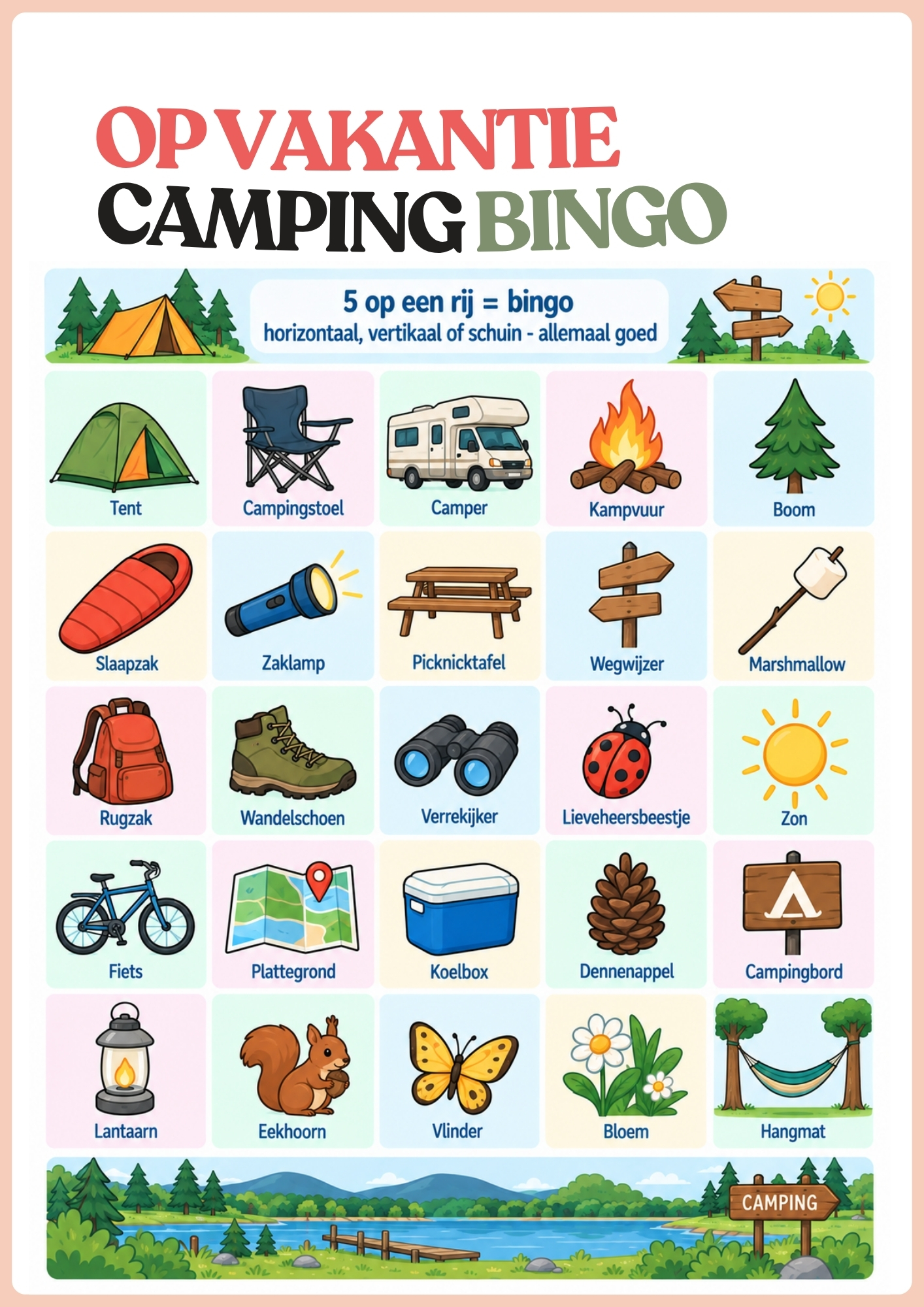 Voorbeeldpagina: Campingbingo